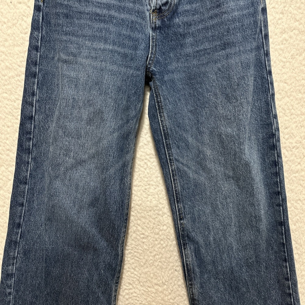 Princess Polly Fawcett‎ High Rise Straight Jeans Mid Blue Wash Raw Edge Hem Sz 2 - Picture 8 of 15